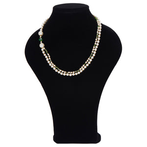 Collar Doble De Perla Y Cristal Verde Esmeralda