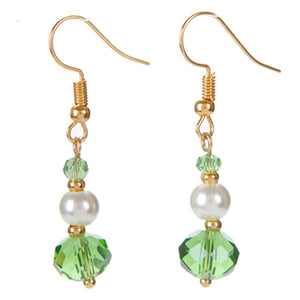 Aretes De Perla Con Cristal Verde Esmeralda