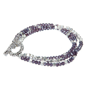 Pulsera De Cristales Morados Y Cubos Plateados