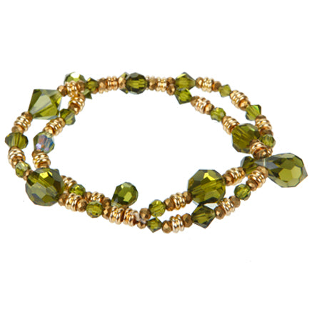 Pulsera De Cristal Preciosa Olivo Y Rondeles Oro