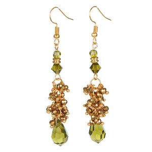 Aretes De Cristal Preciosa Olivo Y Rondel Oro