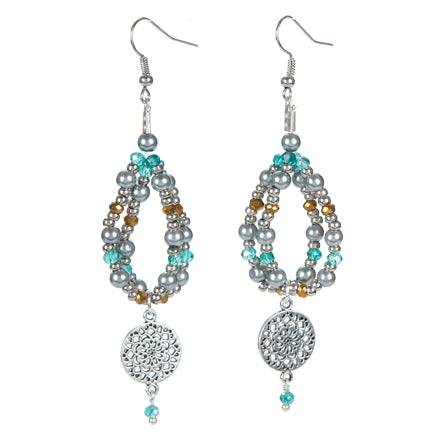 Aretes De Perlas Y Cristales Con Dije Mandala