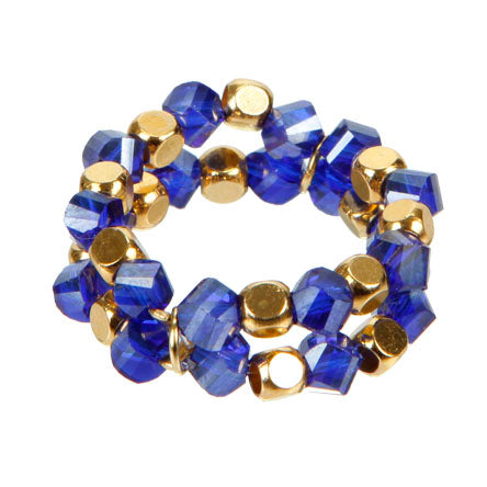 Anillo De Cristales Azules Con Cubos Oro