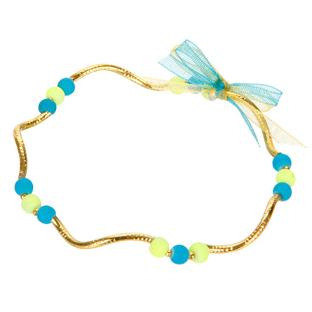 Pulsera Con Tubitos Dorados Con Cuentas Y Listón