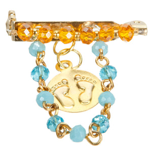 Distintivo De Cristales Azules Y Amarillos Con Dije Oro