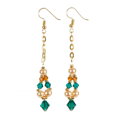 Aretes Dorados Con Cristales Y Perlas