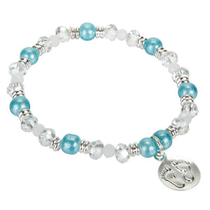 Pulsera Azul/Plata Con Rondel Cristal Y Dije De Piesitos
