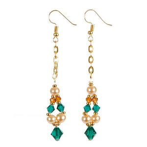 Aretes Dorados Con Cristales Y Perlas