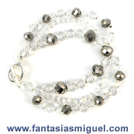 Pulsera Doble Cta. Rondel Cristal Plata