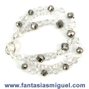 Pulsera Doble Cta. Rondel Cristal Plata