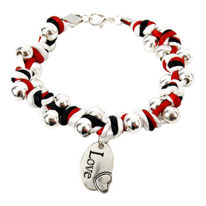 Pulsera De Cordón Y Dije Love, Negro Rojo