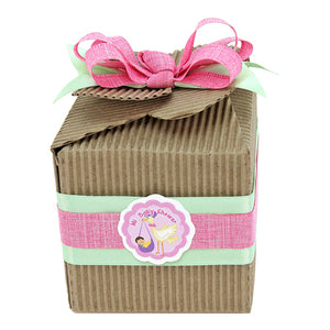 Cajita Verde-Rosa Cigüeña Con Bebé