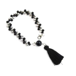 Pulsera Negro-Plata Con Borla