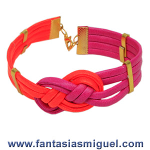Pulsera De Cordón Plano Fiusha/Naranja Neón