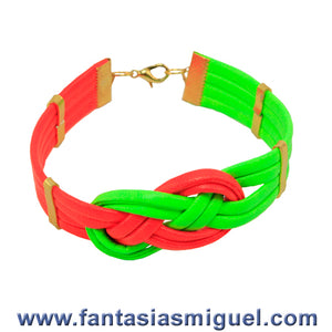 Pulsera De Cordón Plano Naranja/Verde Neón