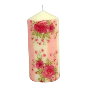 Vela Decoupage Marfil-Rosa Con Flores
