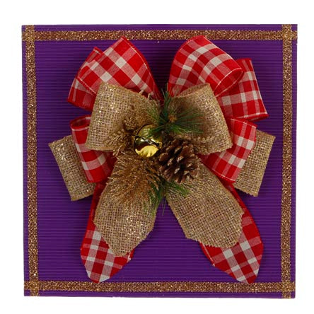 Moño Rustico Con Listón Cuadros Y Pick Navidad