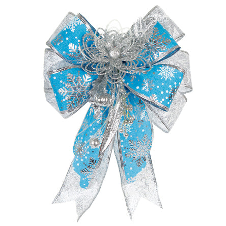 Moño Azul Con Pick Navideño Plata