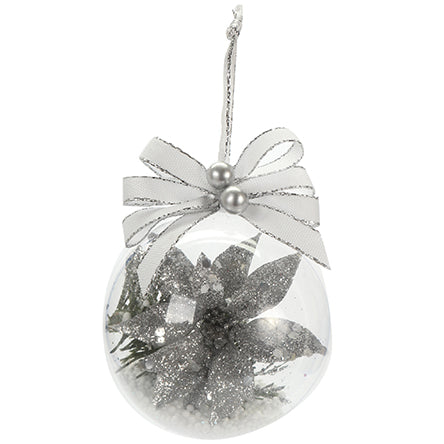 Esfera Transparente Con Nochebuena Plata