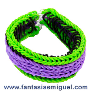 Pulsera Espina  De Pescado Con Ligas, Morado Verde Negro