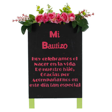 Fantasías Miguel Clave:VY298 Letrero Mi Bautizo Con Flores Rosas