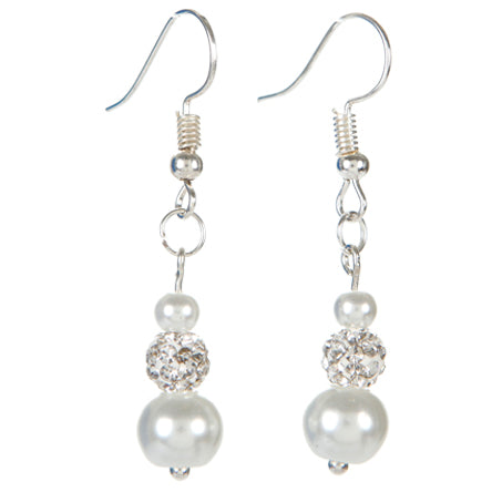 Aretes Largos Con Perla Y Cuenta Redonda Blanca