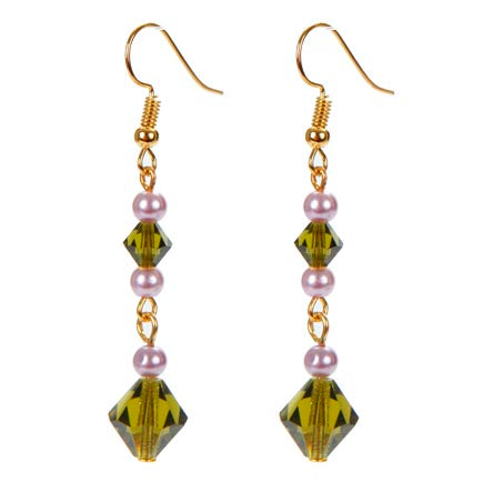 Aretes Con Perlas Y Cristal Preciosa Olivo/Lavanda