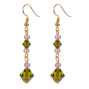 Aretes Con Perlas Y Cristal Preciosa Olivo/Lavanda