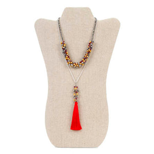 Collar Doble De Perlas Y Rondeles Con Borla