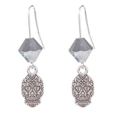 Aretes Con Cristales Y Dije De Calavera