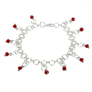 Pulsera De Argollas Plata Con Rondel Rojo