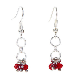 Aretes De Argollas Con Rondeles Rojos