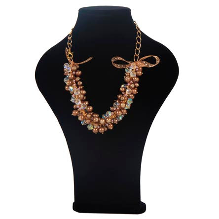 Collar De Cristales Y Perlas Con Listón Y Cadena