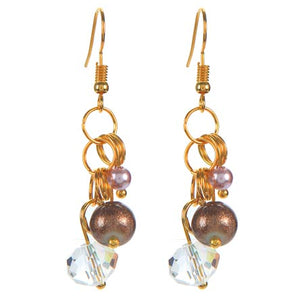 Aretes Con Perlas Y Cristales Café Y Lavanda