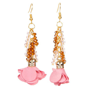 Aretes Con Rondeles Y Rosas De Tela