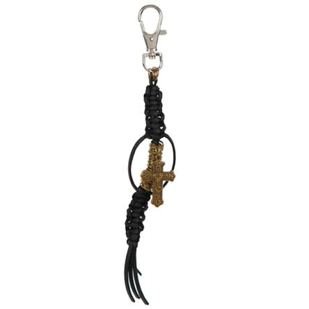 Llavero De Cordón Negro Con Argollas Y Cruz Oro