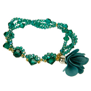 Pulsera De Cristales Jade Con Dije Rosa De Tela