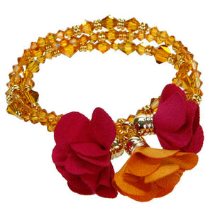 Pulsera De Cristales Amarillos Con Dijes Fiusha/Oro