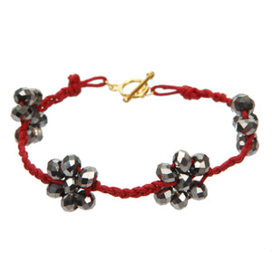 Pulsera Tejida De Cordón Rojo Con Flores De Rondeles