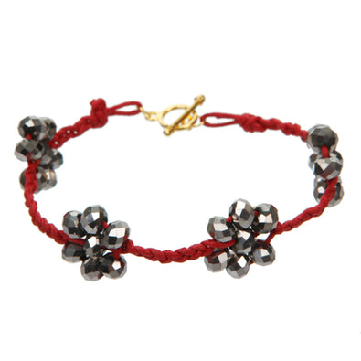 Fantasías Miguel Clave:ZT171 Pulsera Tejida De Cordón Rojo Con Flores De Rondeles