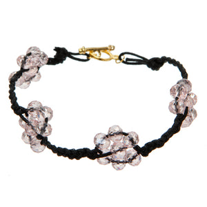 Pulsera De Cordón Negro Con Rondeles Rosas