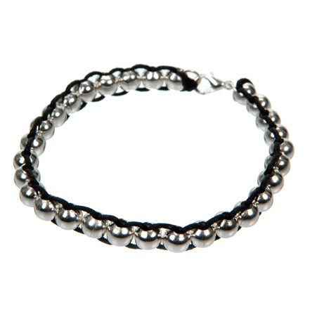 Pulsera De Cordón Negro Con Cuentas Metálicas