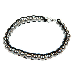Pulsera De Cordón Negro Con Cuentas Metálicas