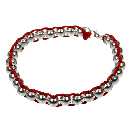 Pulsera De Cuentas Metálicas Con Cordón Rojo