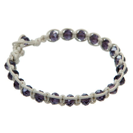 Pulsera Tejida De Cristales Morados