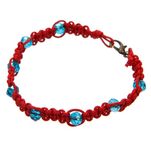 Pulsera Roja Con Cristales Azules