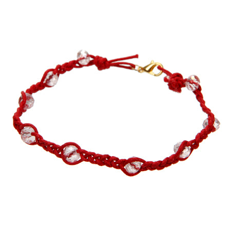 Pulsera Tejida De Cordón Con Cristales Rosas