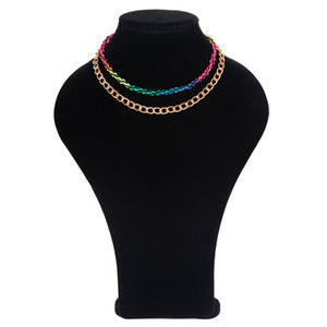 Collar Con Cadena Y Tejido Multicolor