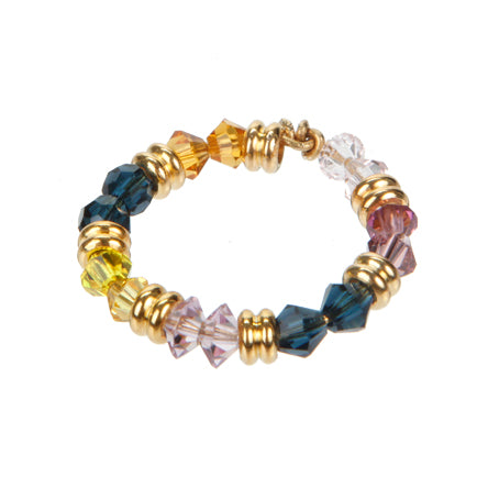 Anillo Con Cristales De Colores Y Aros Oro
