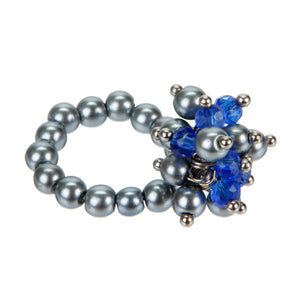 Anillo Con Perlas Y Cristal Escalera Azul